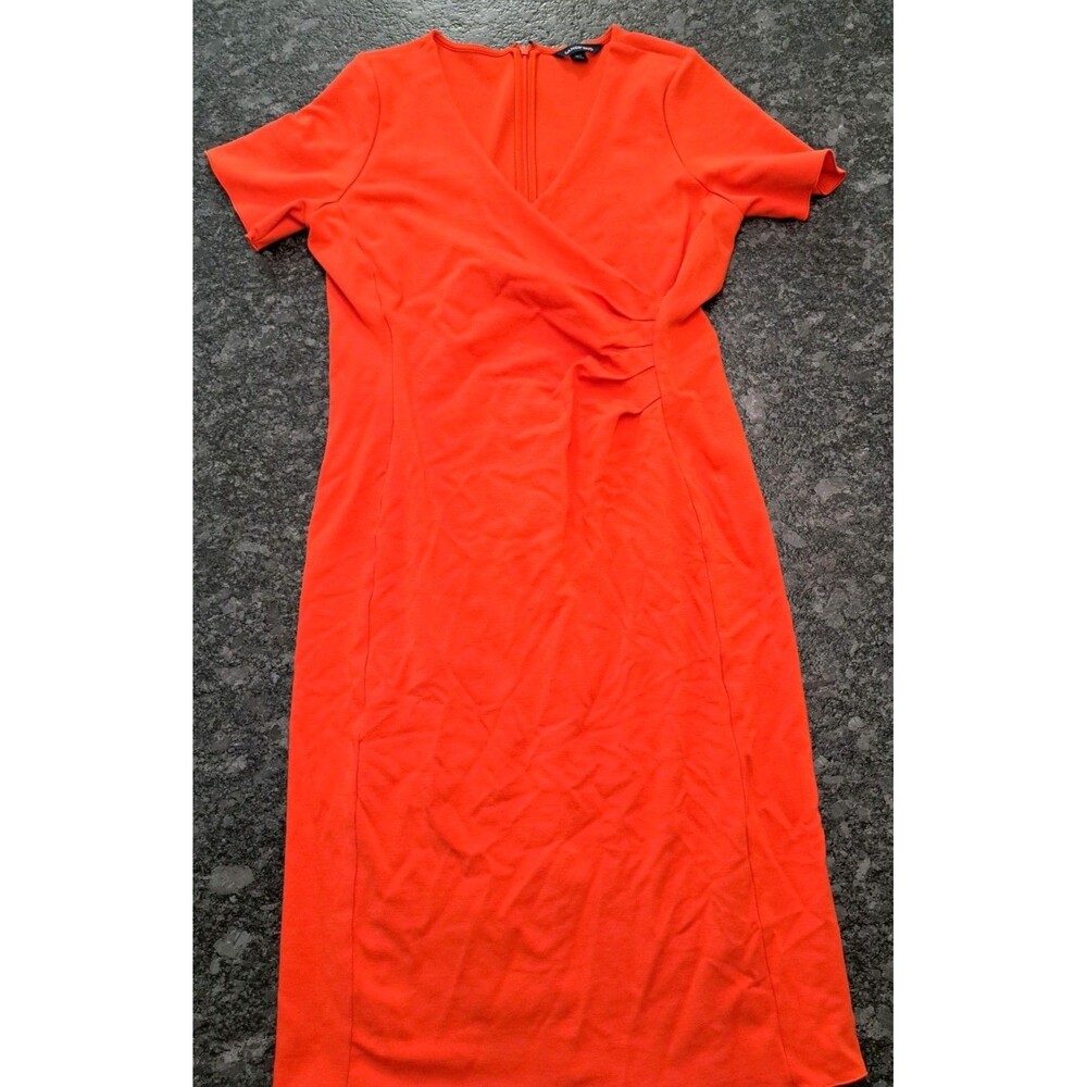 Lands End Faux Wrap Dress Orange/Red Size 10T Tall Stretch Short Sleeve